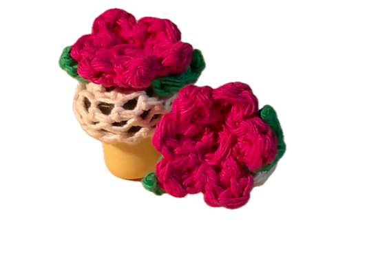 Crochet Pink Flower Bottle Stopper | Handmade | Seasonal Spring Decoration