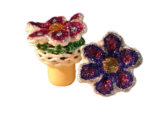 Crochet Painted Flower Bottle Stopper | Handmade | Seasonal Spring Decoration