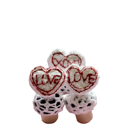 Crochet Conversation Heart Bottle Stopper | Handmade | Seasonal Valentine’s Day Decoration