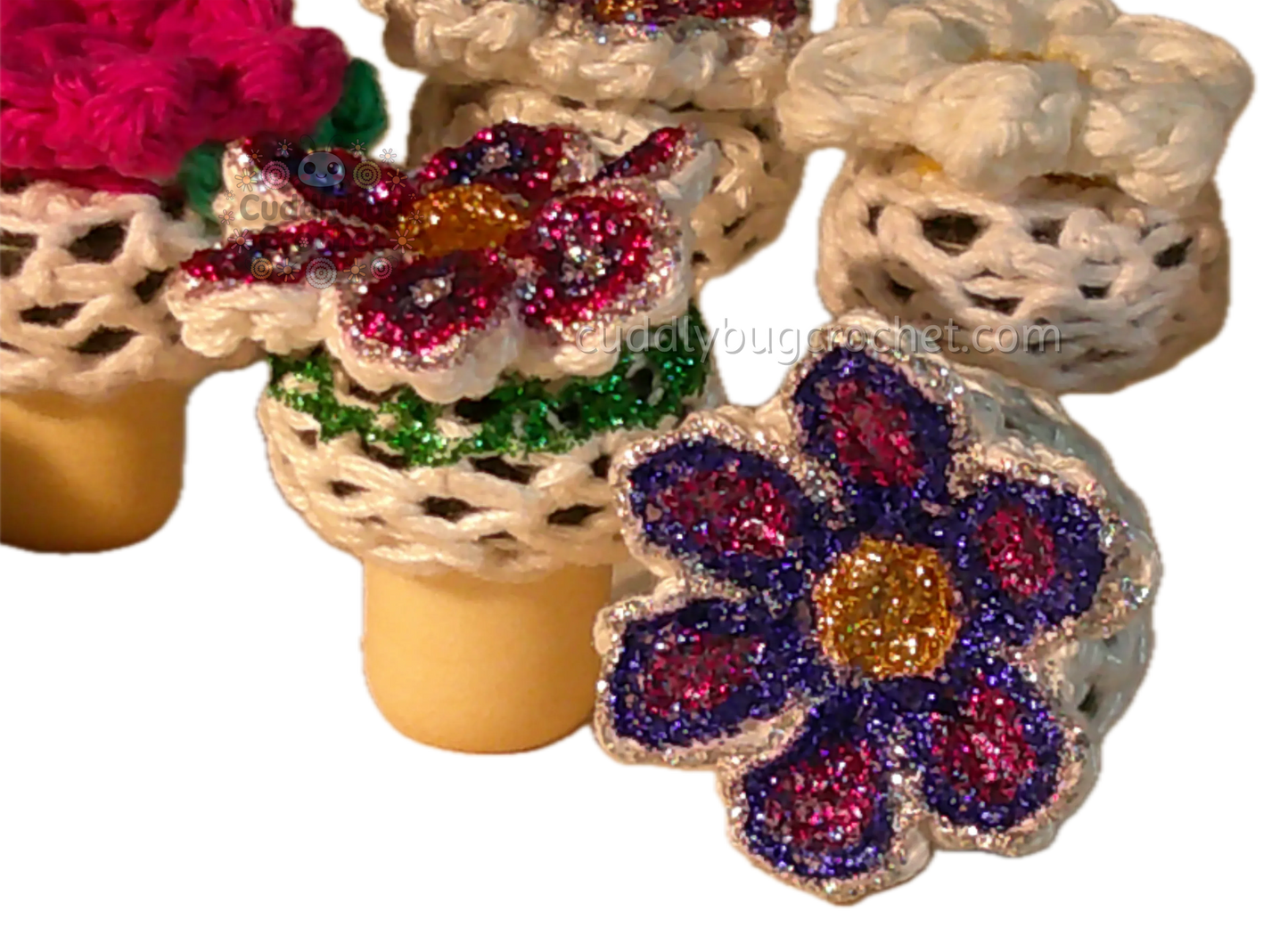 Crochet Painted Flower Bottle Stopper | Handmade | Seasonal Spring Decoration