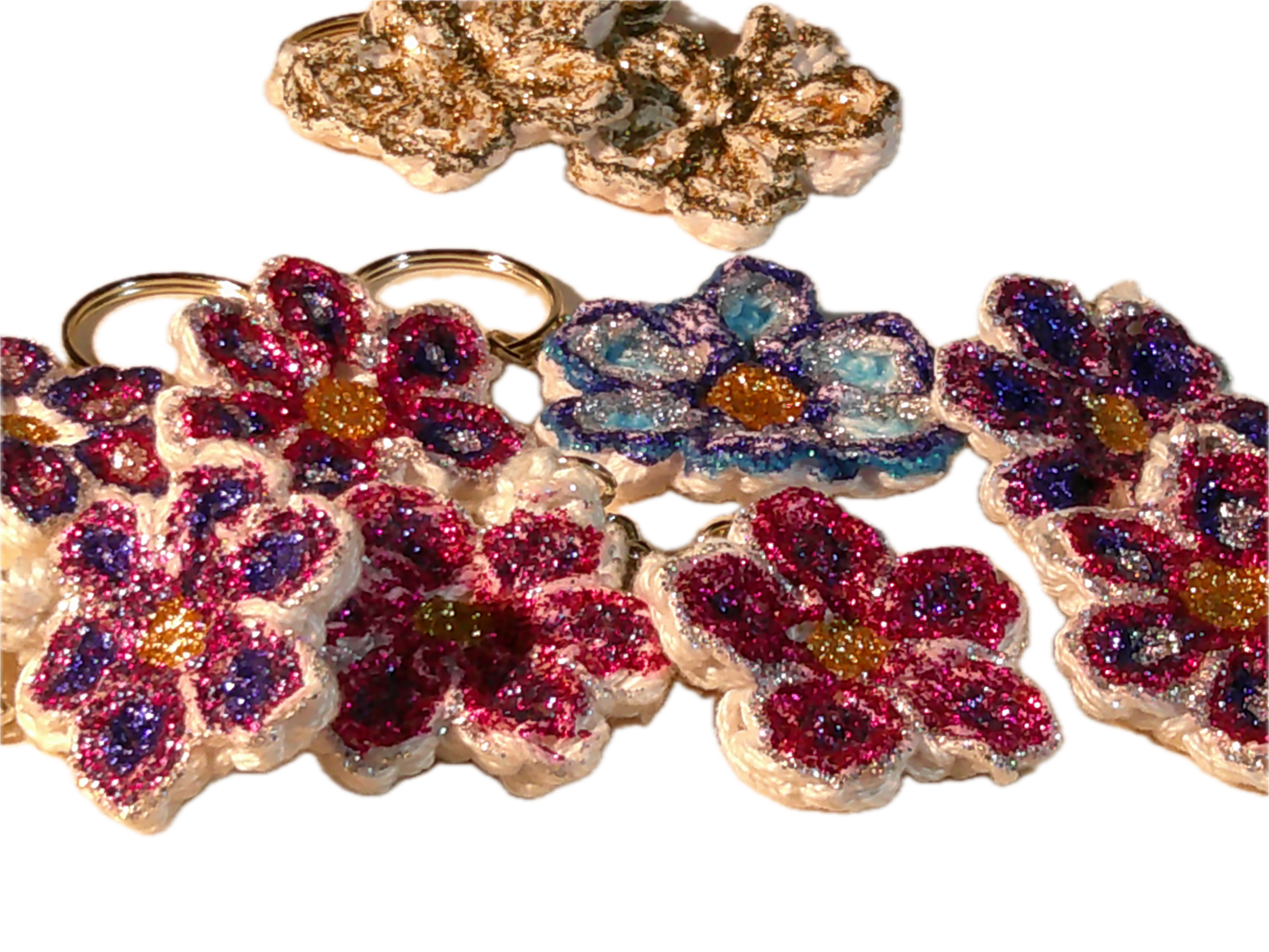 Crochet Painted Flower Keychain | Handmade Accessory | Decorative Keychain